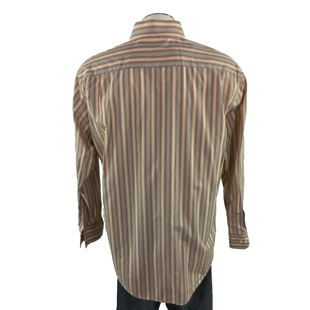 Banana Republic Button‎ Front Shirt L 16 16.5 Orange Red White Stripe Mens